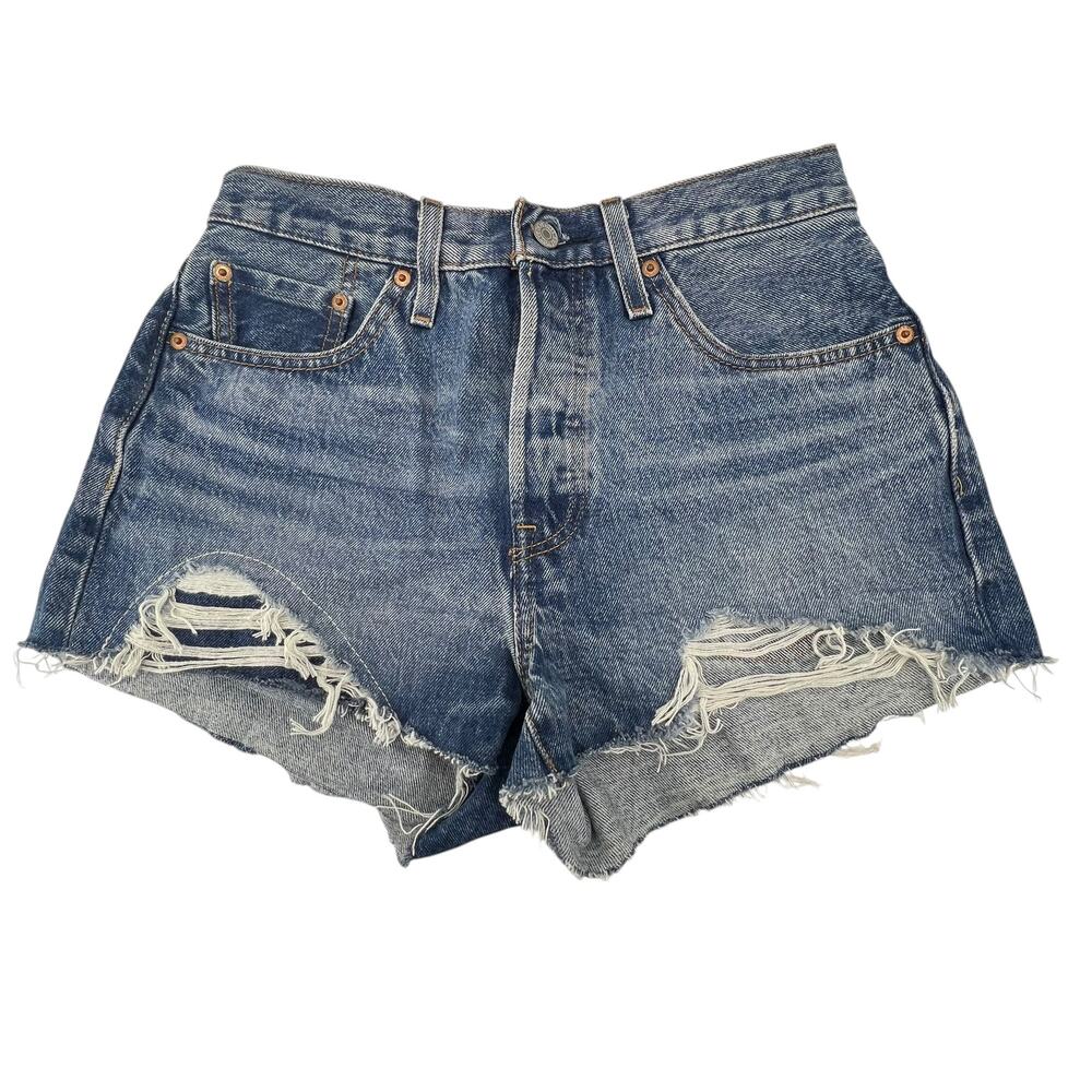Levi's 501 Jean Shorts Size 28 Button Fly Cut off Medium Wash Denim